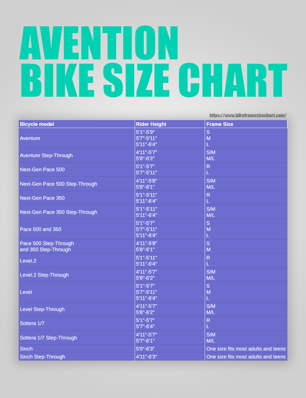 Aventon Bike Frame Size Chart